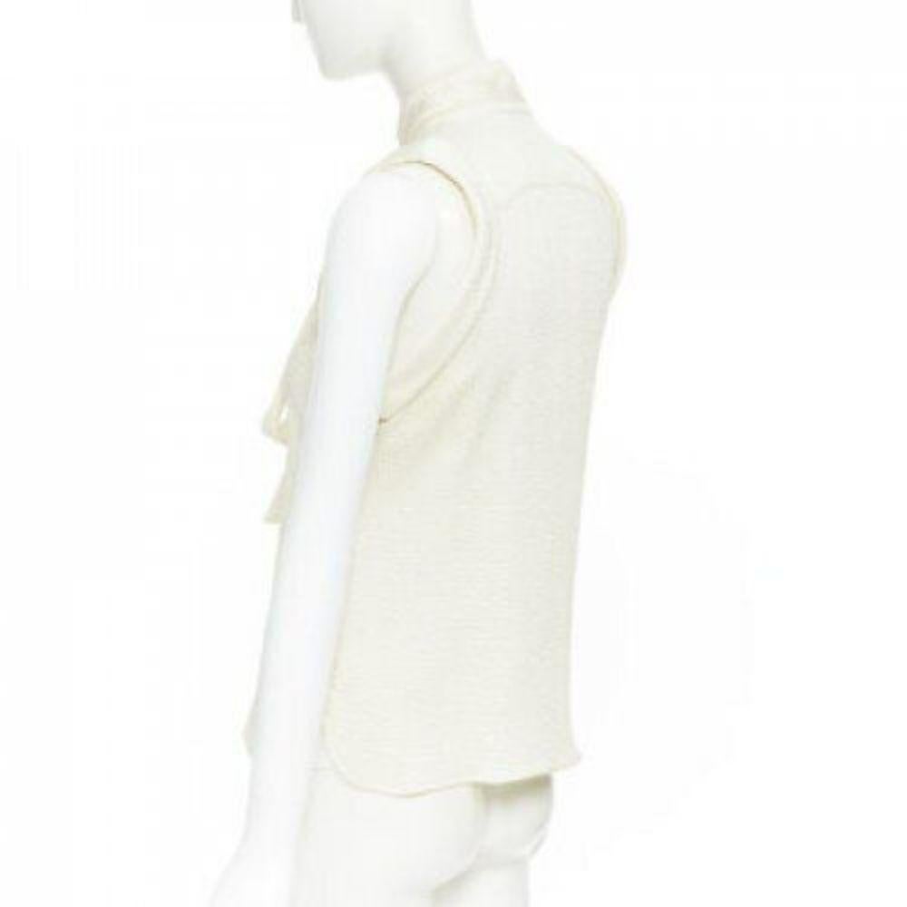 BALENCIAGA 2006 100% silk textured pussy bow drop armhole blouse vest top FR38 3