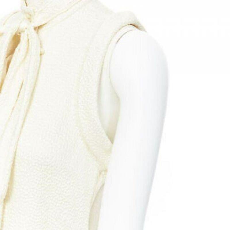 BALENCIAGA 2006 100% silk textured pussy bow drop armhole blouse vest top FR38 4