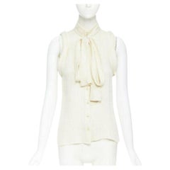BALENCIAGA 2006 100% silk textured pussy bow drop armhole blouse vest top FR38
