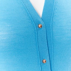 BALENCIAGA 2006 100% wool light blue copper button short sleeve sweater FR36 S