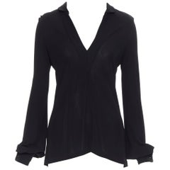 BALENCIAGA 2006 black viscose V-neck button cuff long sleeve top FR36 S