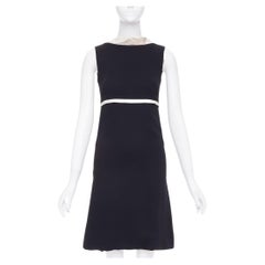 BALENCIAGA 2007 black cream square neck dip back shift dress FR36 S