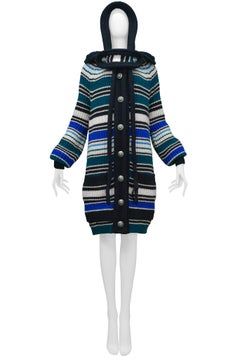 Sudadera con capucha de punto grueso a rayas azules, blancas y verdes Balenciaga 2007