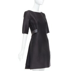 BALENCIAGA 2008  Ghesquiere Black Dress cotton silk crepe A-line belted FR36 S
