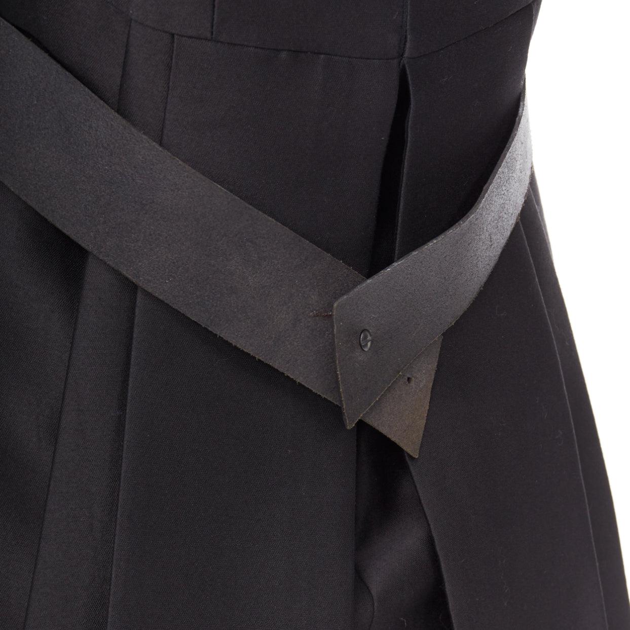 BALENCIAGA 2008  Ghesquiere Black Dress cotton silk crepe A-line belted FR36 S In Fair Condition For Sale In Hong Kong, NT