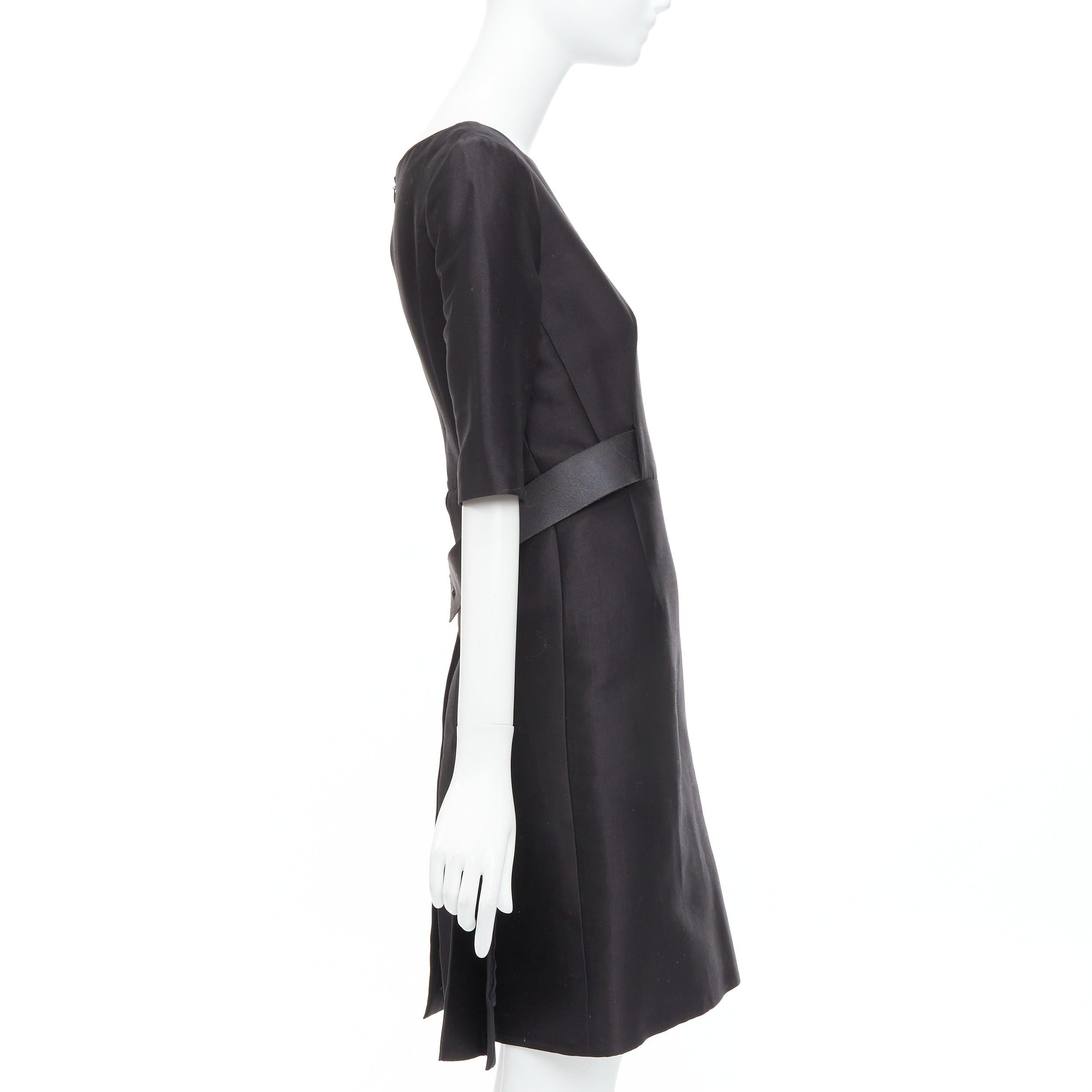 Women's BALENCIAGA 2008  Ghesquiere Black Dress cotton silk crepe A-line belted FR36 S For Sale
