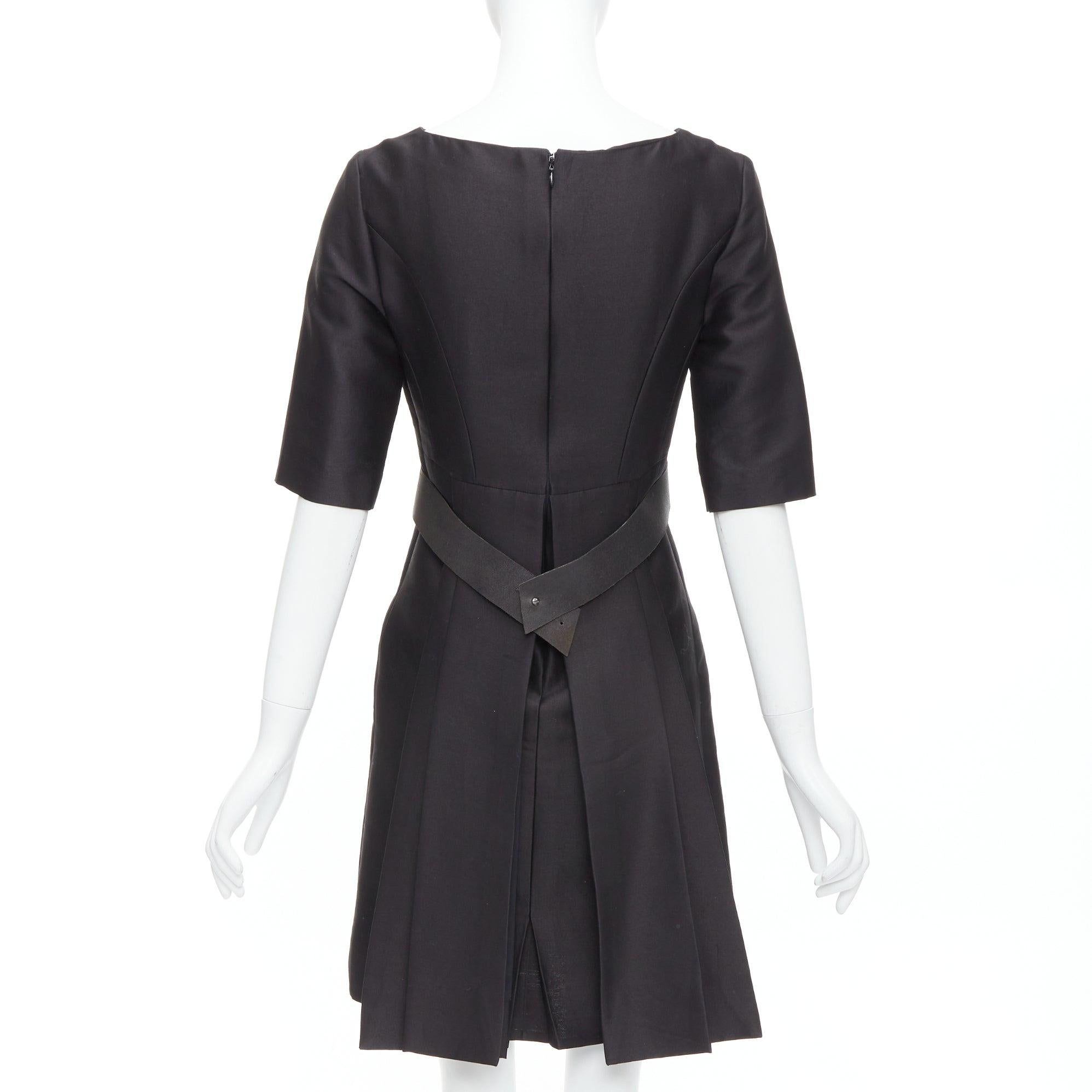 BALENCIAGA 2008  Ghesquiere Black Dress cotton silk crepe A-line belted FR36 S For Sale 1