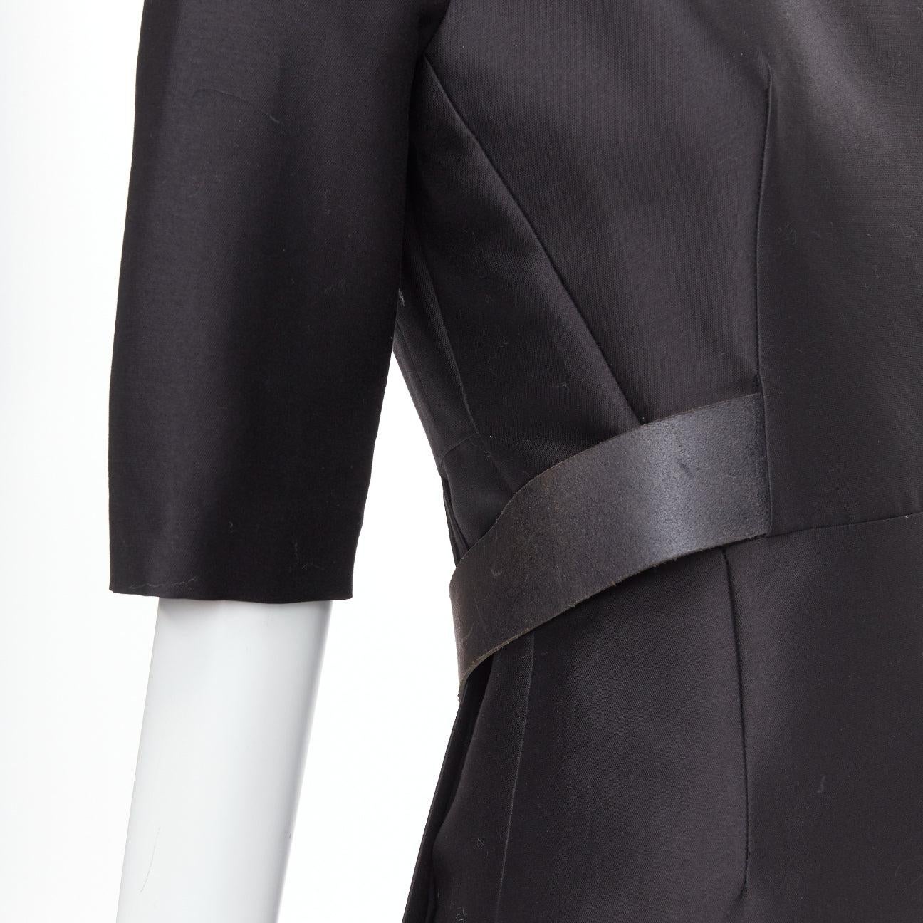 BALENCIAGA 2008  Ghesquiere Black Dress cotton silk crepe A-line belted FR36 S For Sale 4