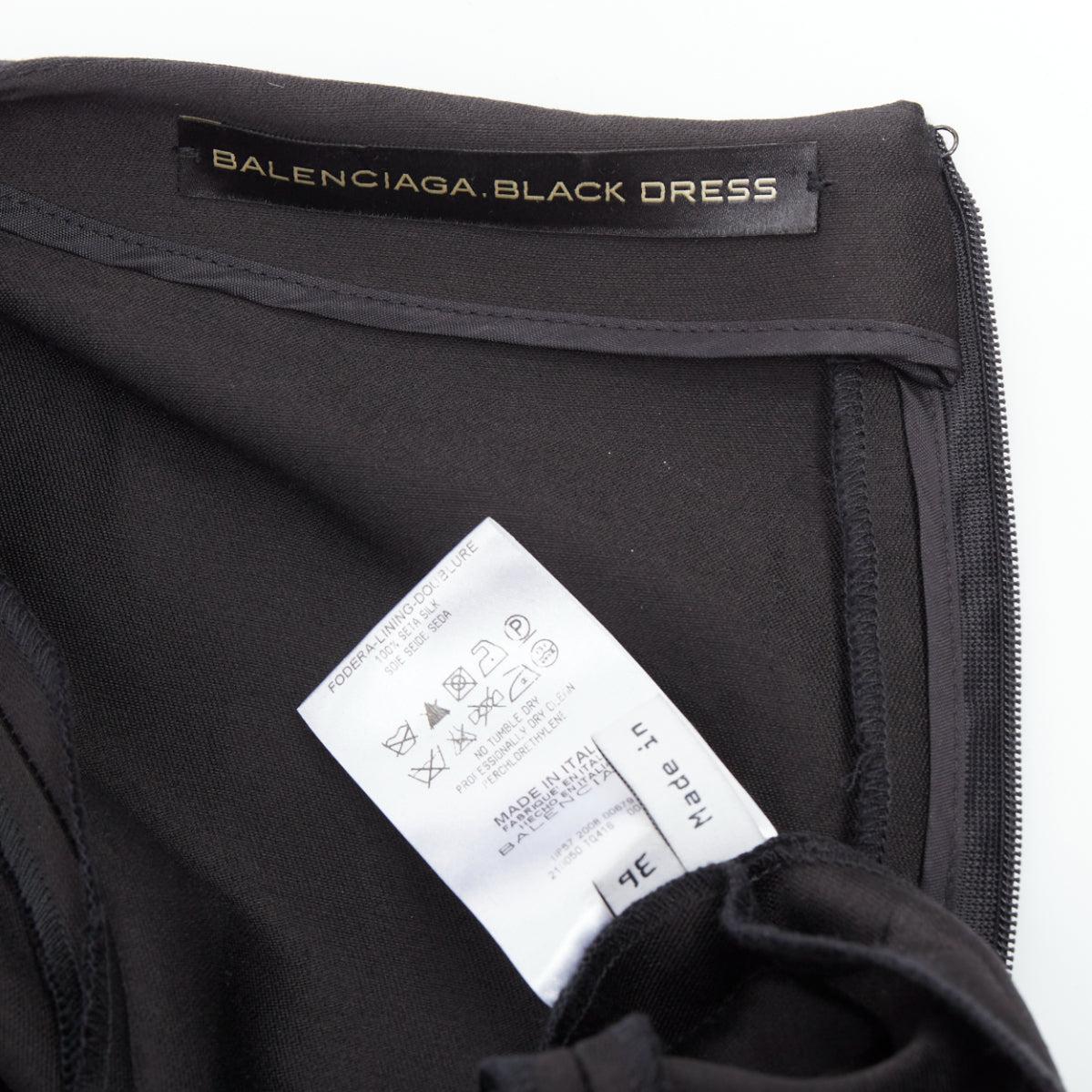 BALENCIAGA 2008  Ghesquiere Black Dress cotton silk crepe A-line belted FR36 S For Sale 5