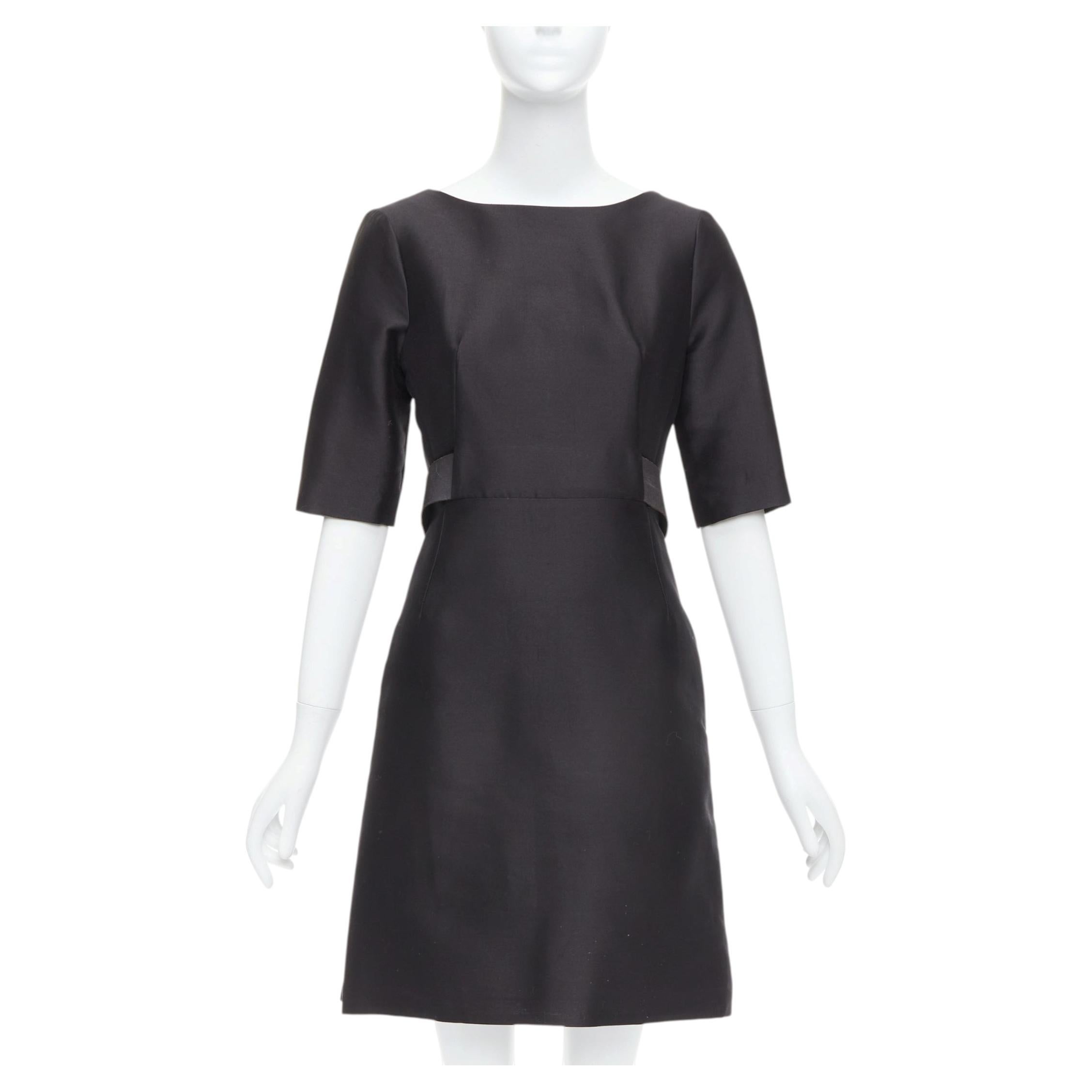 BALENCIAGA 2008  Ghesquiere Black Dress cotton silk crepe A-line belted FR36 S