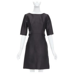 BALENCIAGA 2008  Ghesquiere Black Dress cotton silk crepe A-line belted FR36 S