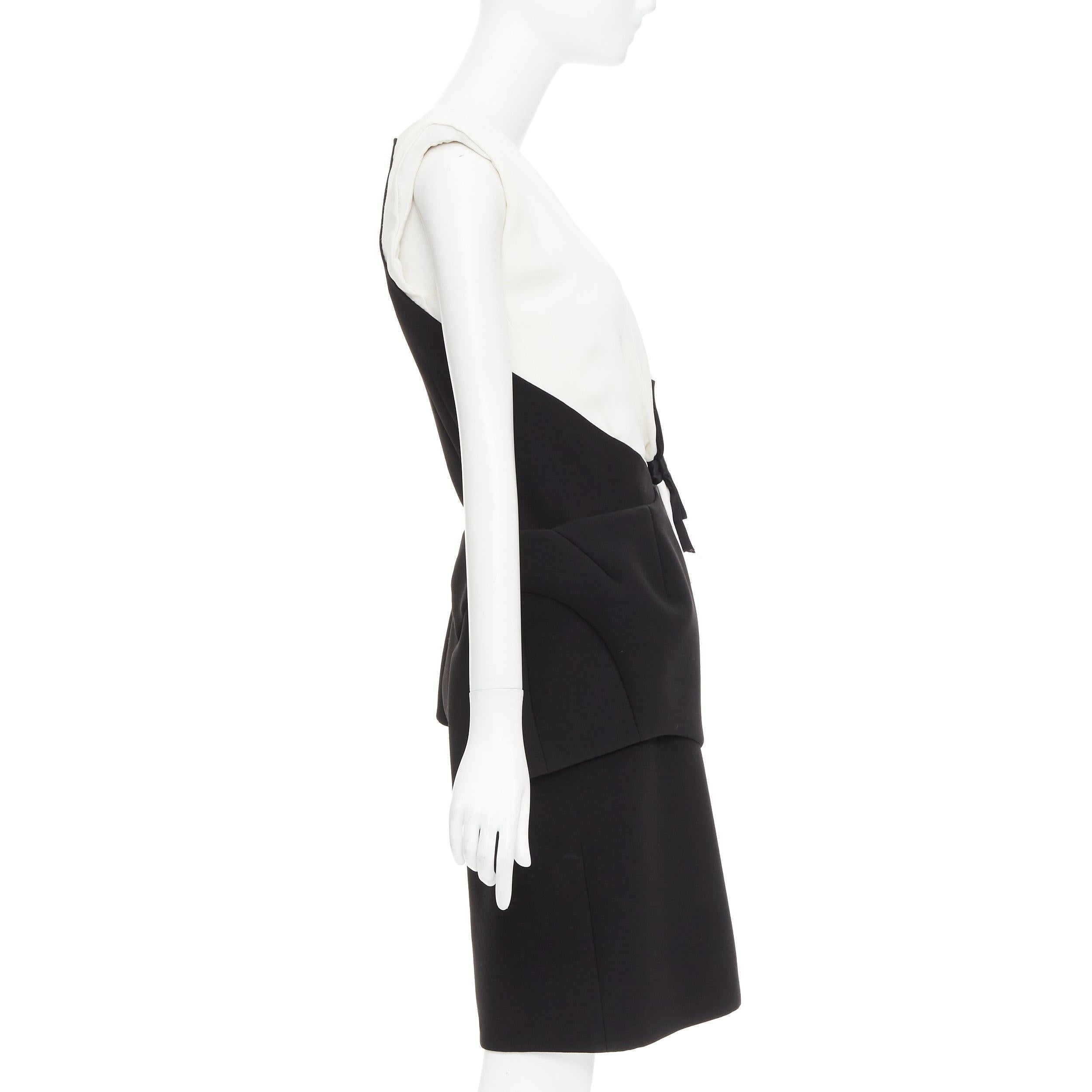BALENCIAGA 2008 Runway black cream twist bow drape peplum hi-slit dress FR38 M In Good Condition For Sale In Hong Kong, NT