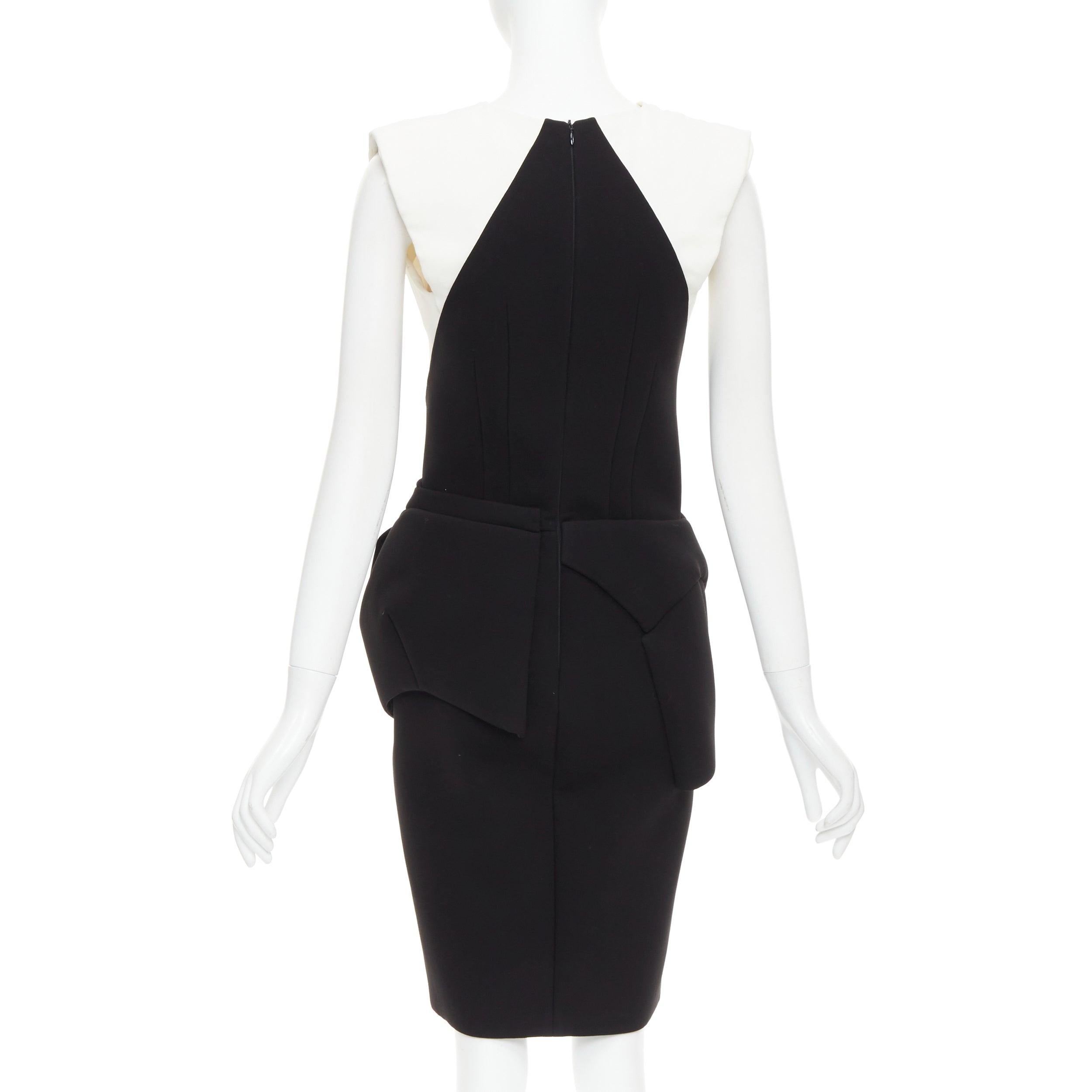 Women's BALENCIAGA 2008 Runway black cream twist bow drape peplum hi-slit dress FR38 M For Sale