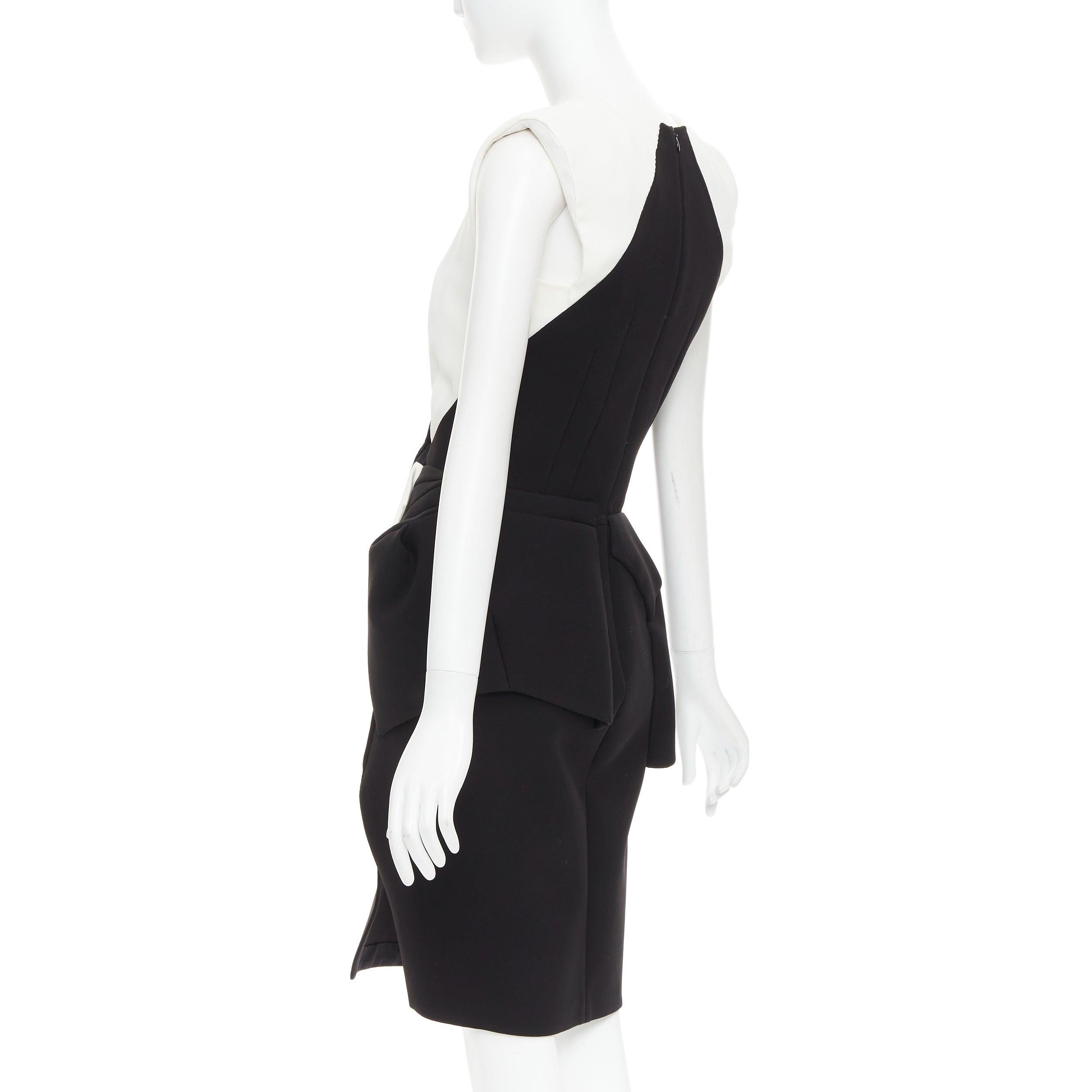 BALENCIAGA 2008 Runway black cream twist bow drape peplum hi-slit dress FR38 M For Sale 1