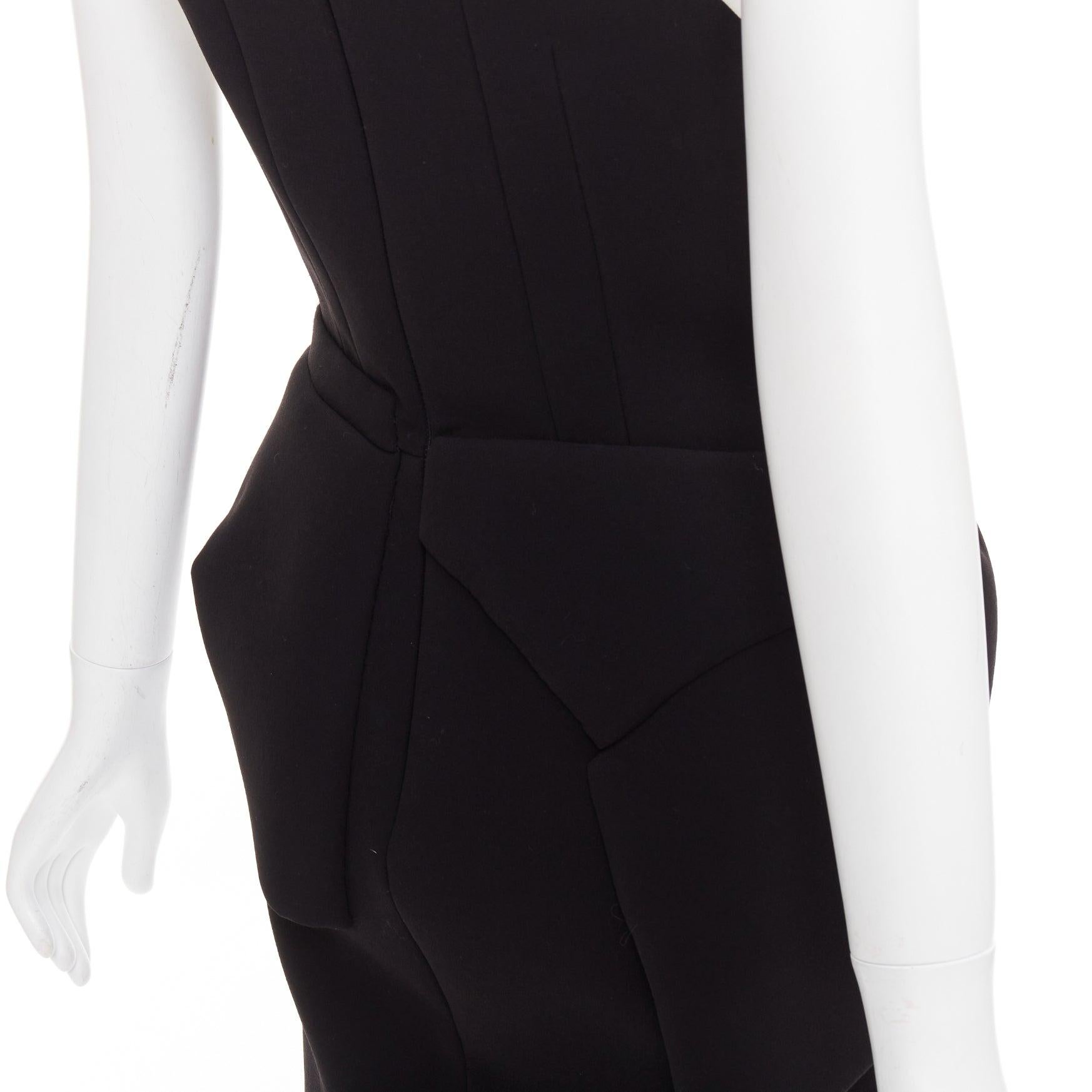 BALENCIAGA 2008 Runway black cream twist bow drape peplum hi-slit dress FR38 M For Sale 2