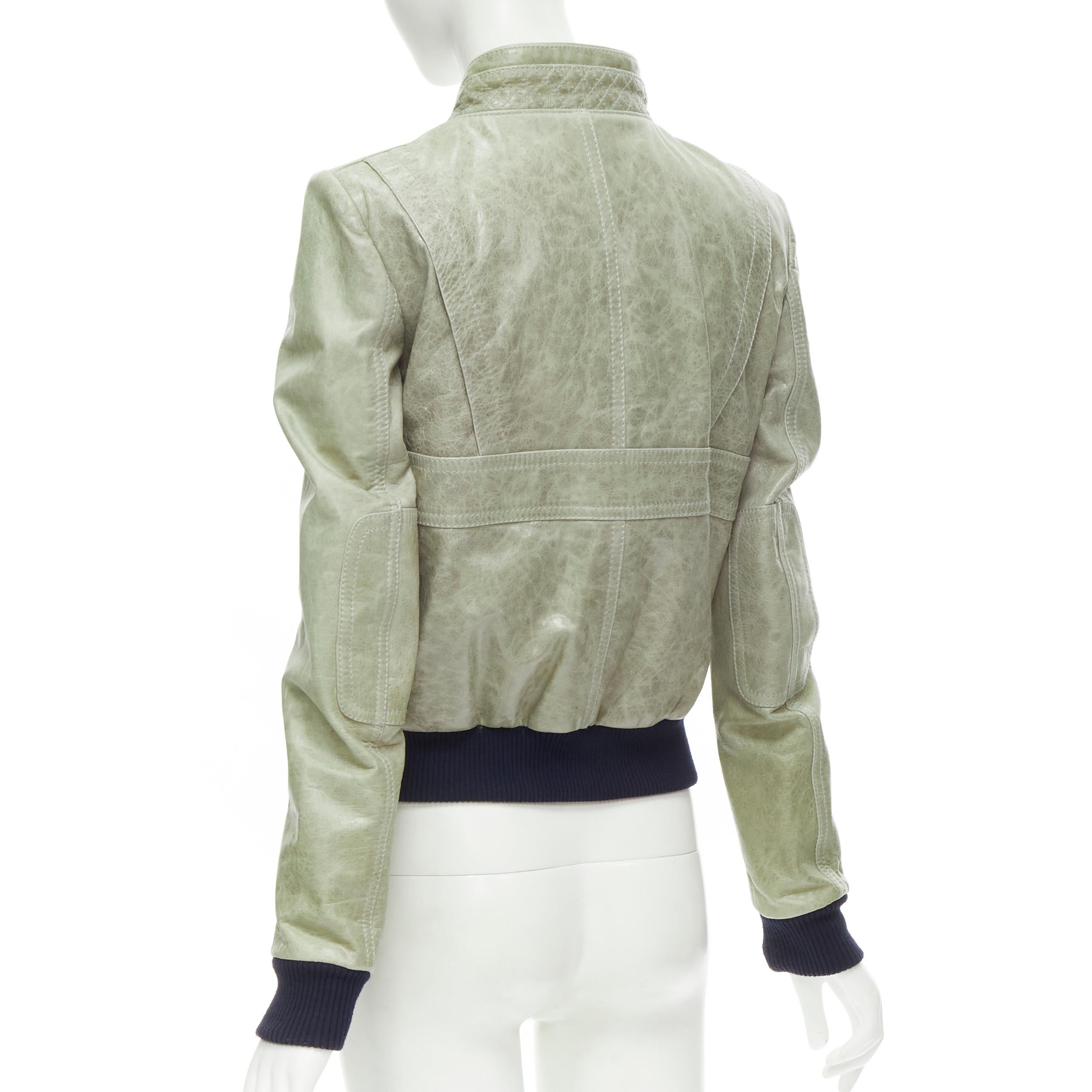 BALENCIAGA 2008 Vintage light grey Arena goat leather aviator bomber jacket IT38 In Good Condition In Hong Kong, NT