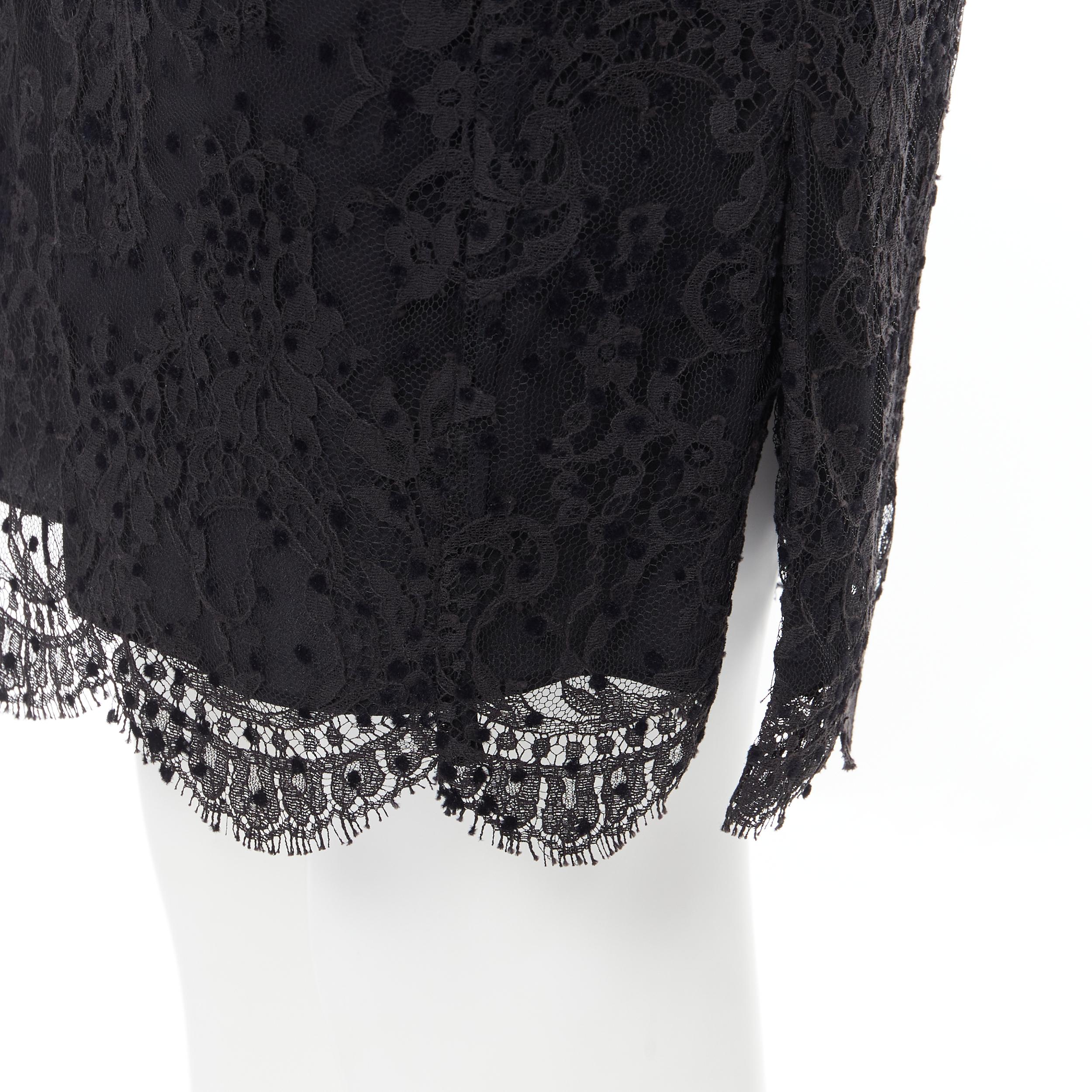 Black BALENCIAGA 2009 black lace velvet polka dot scalloped hem skirt Fr36 XS