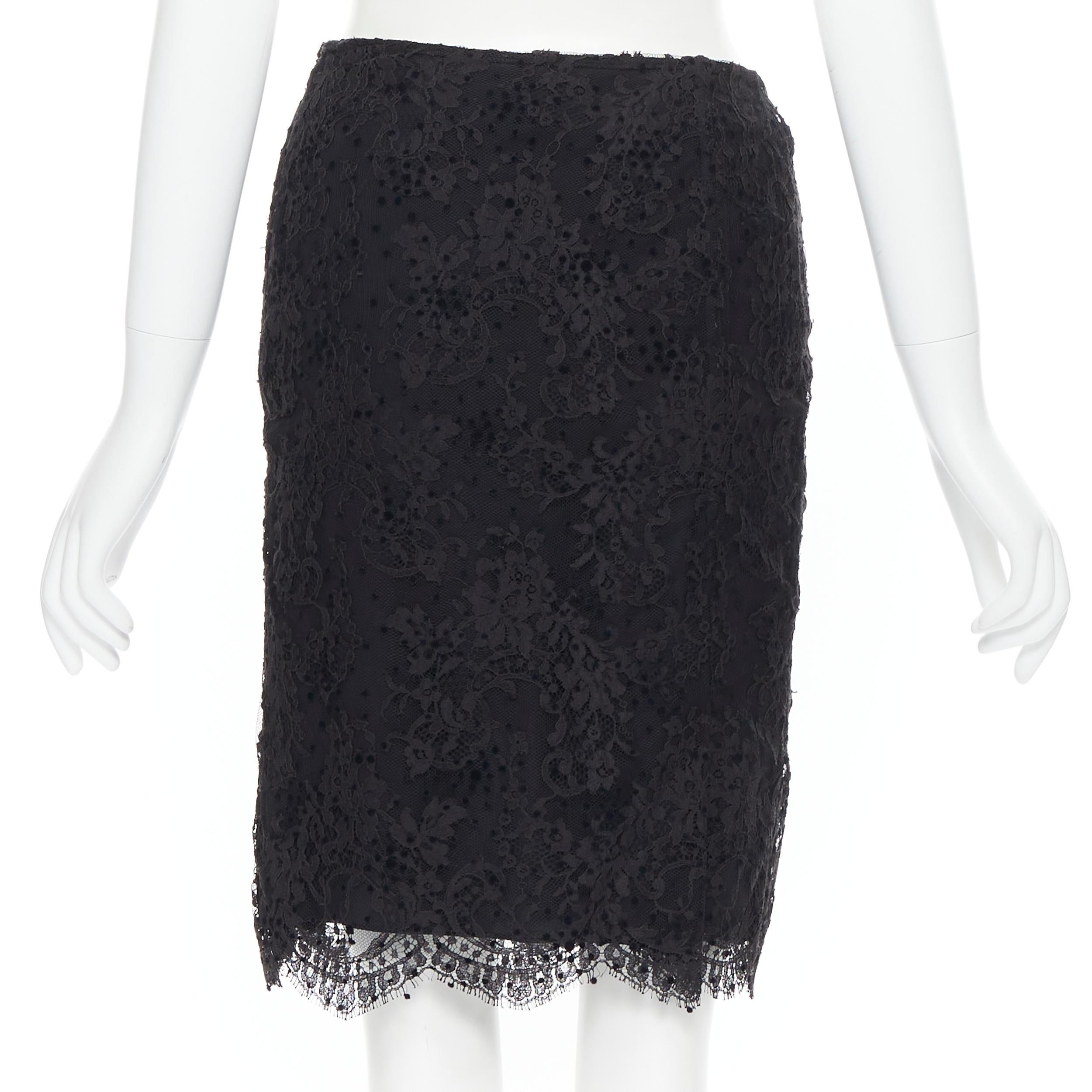 BALENCIAGA 2009 black lace velvet polka dot scalloped hem skirt Fr36 XS 1