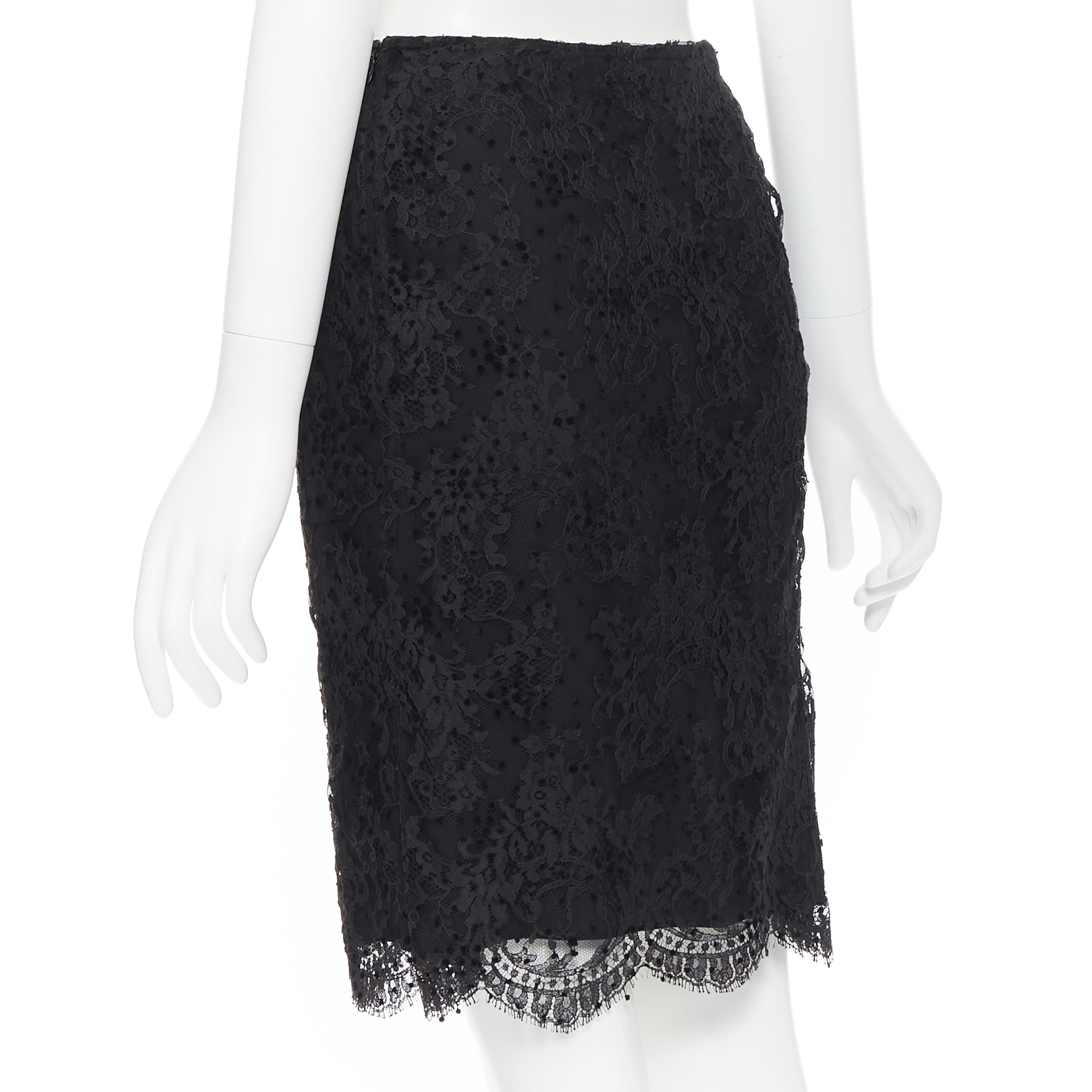 BALENCIAGA 2009 black lace velvet polka dot scalloped hem skirt Fr36 XS 2