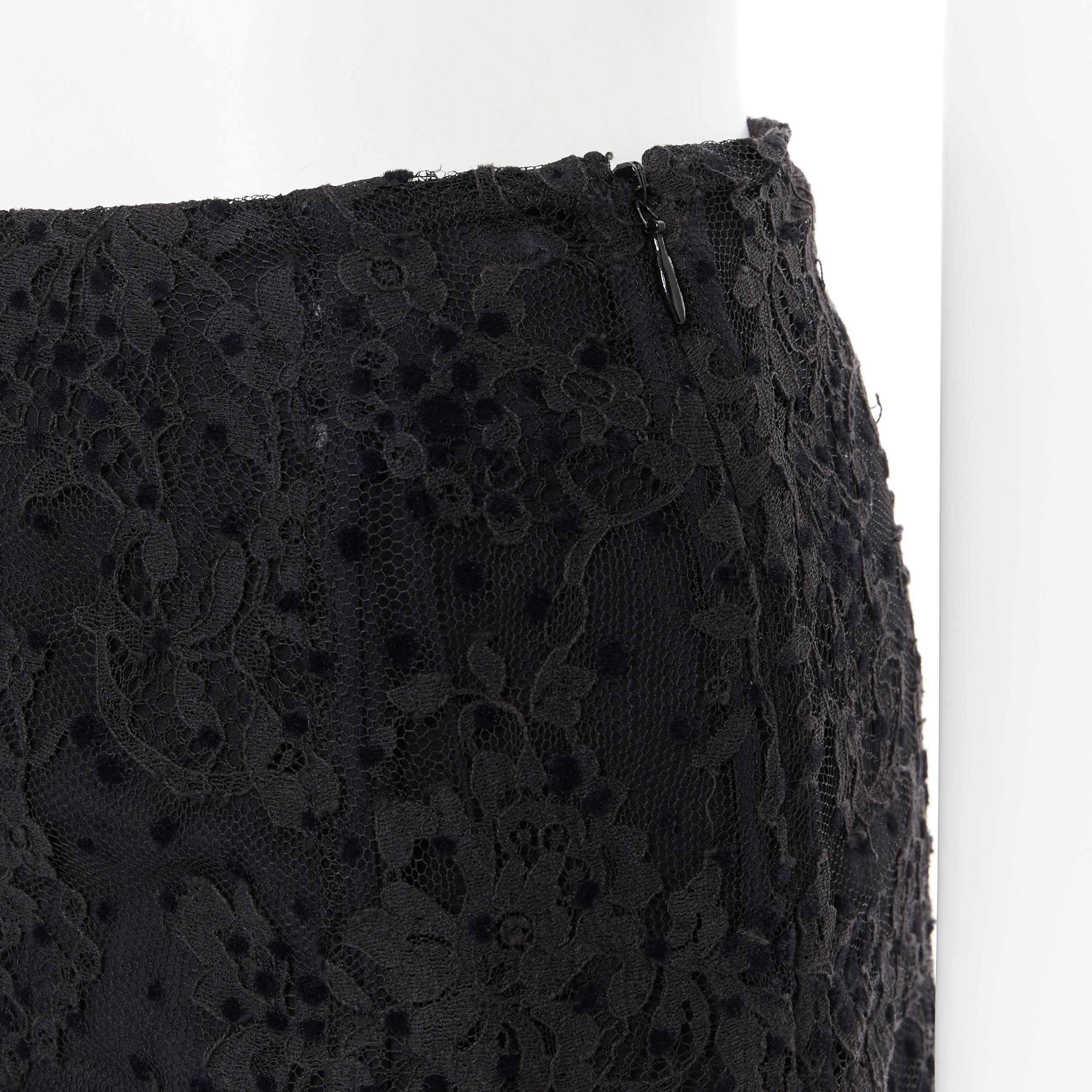 BALENCIAGA 2009 black lace velvet polka dot scalloped hem skirt Fr36 XS 3