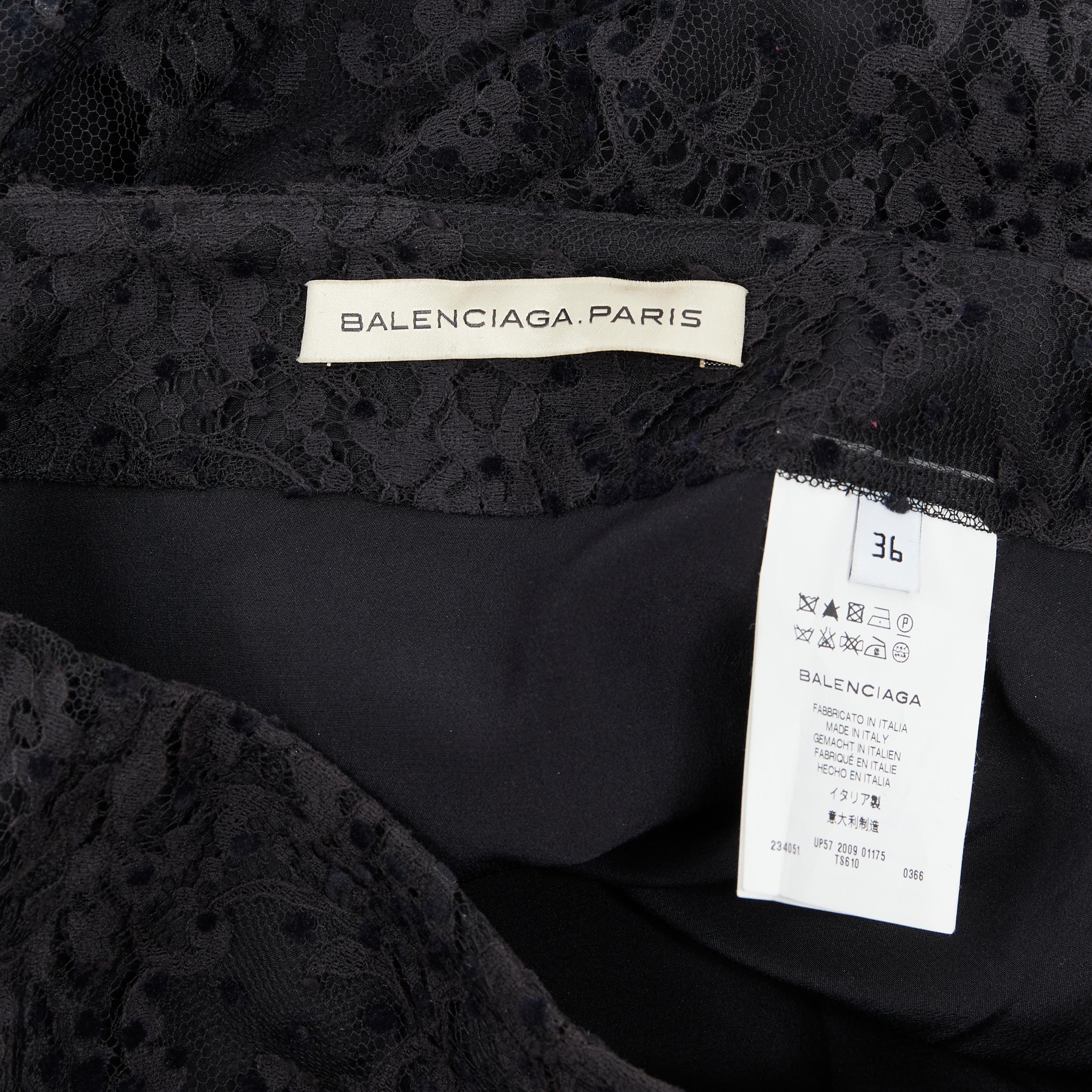 BALENCIAGA 2009 black lace velvet polka dot scalloped hem skirt Fr36 XS 4