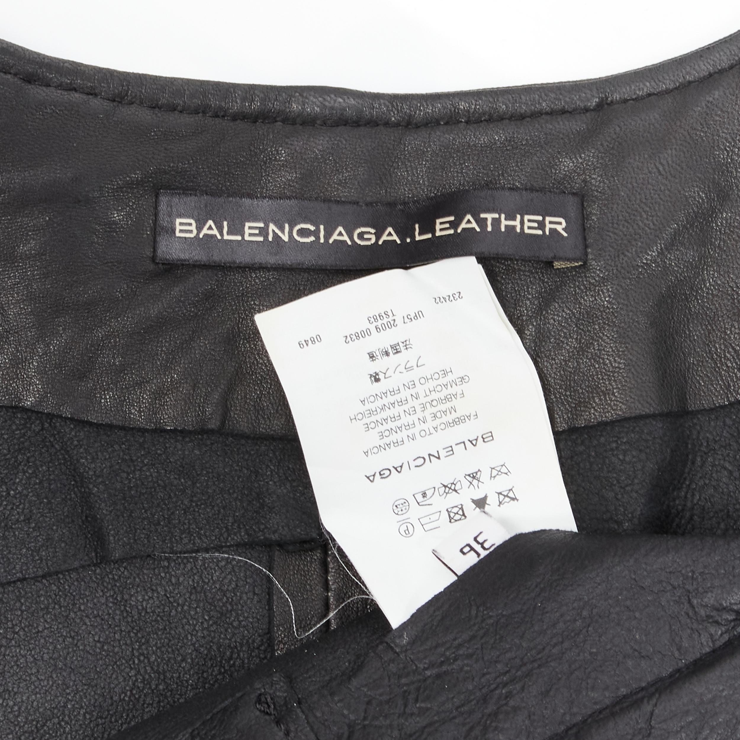 BALENCIAGA 2009 black lambskin leather asymmetric collar belted biker jacket FR3 3