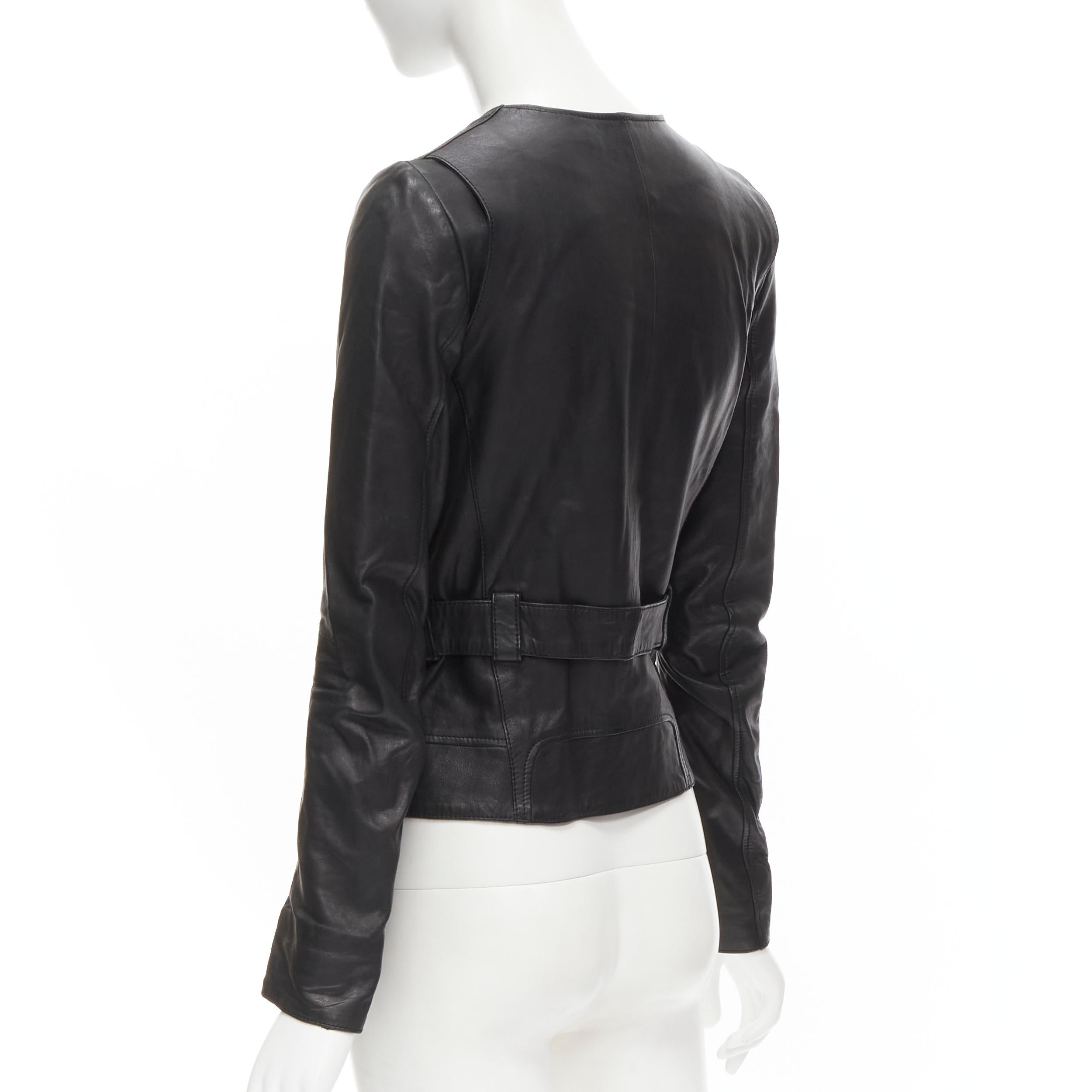 BALENCIAGA 2009 black lambskin leather asymmetric collar belted biker jacket FR3 In Good Condition In Hong Kong, NT
