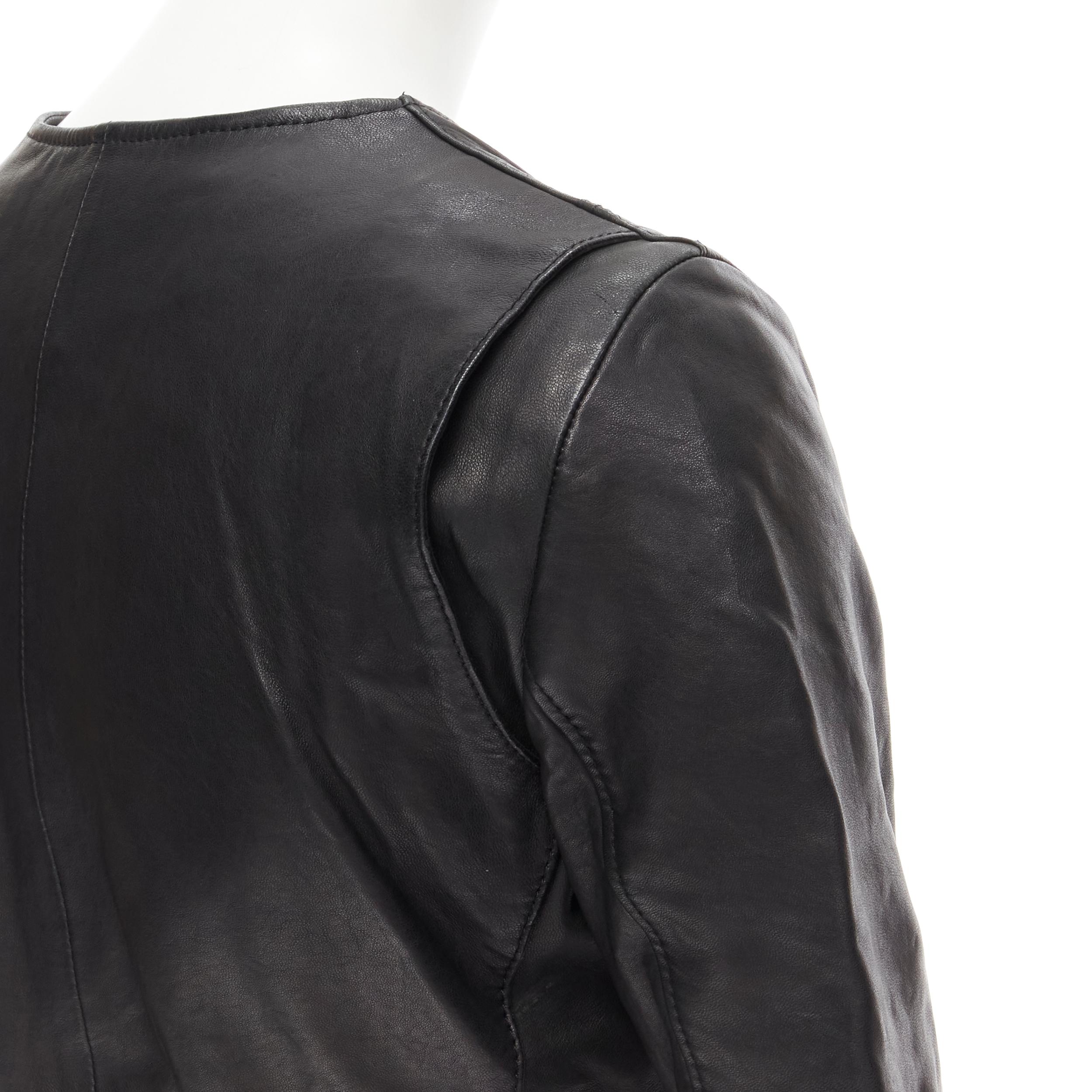 Women's BALENCIAGA 2009 black lambskin leather asymmetric collar belted biker jacket FR3