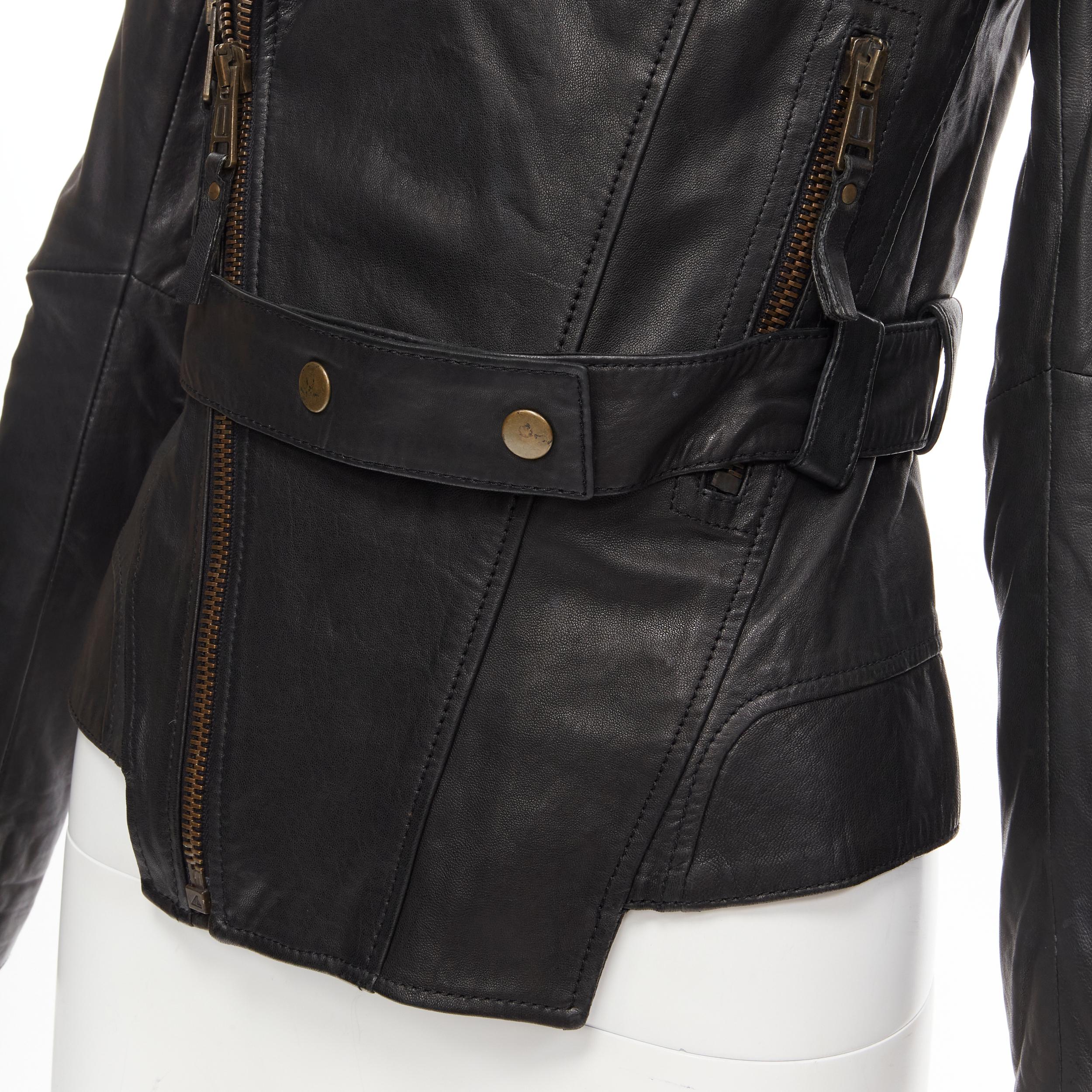 BALENCIAGA 2009 black lambskin leather asymmetric collar belted biker jacket FR3 For Sale 1