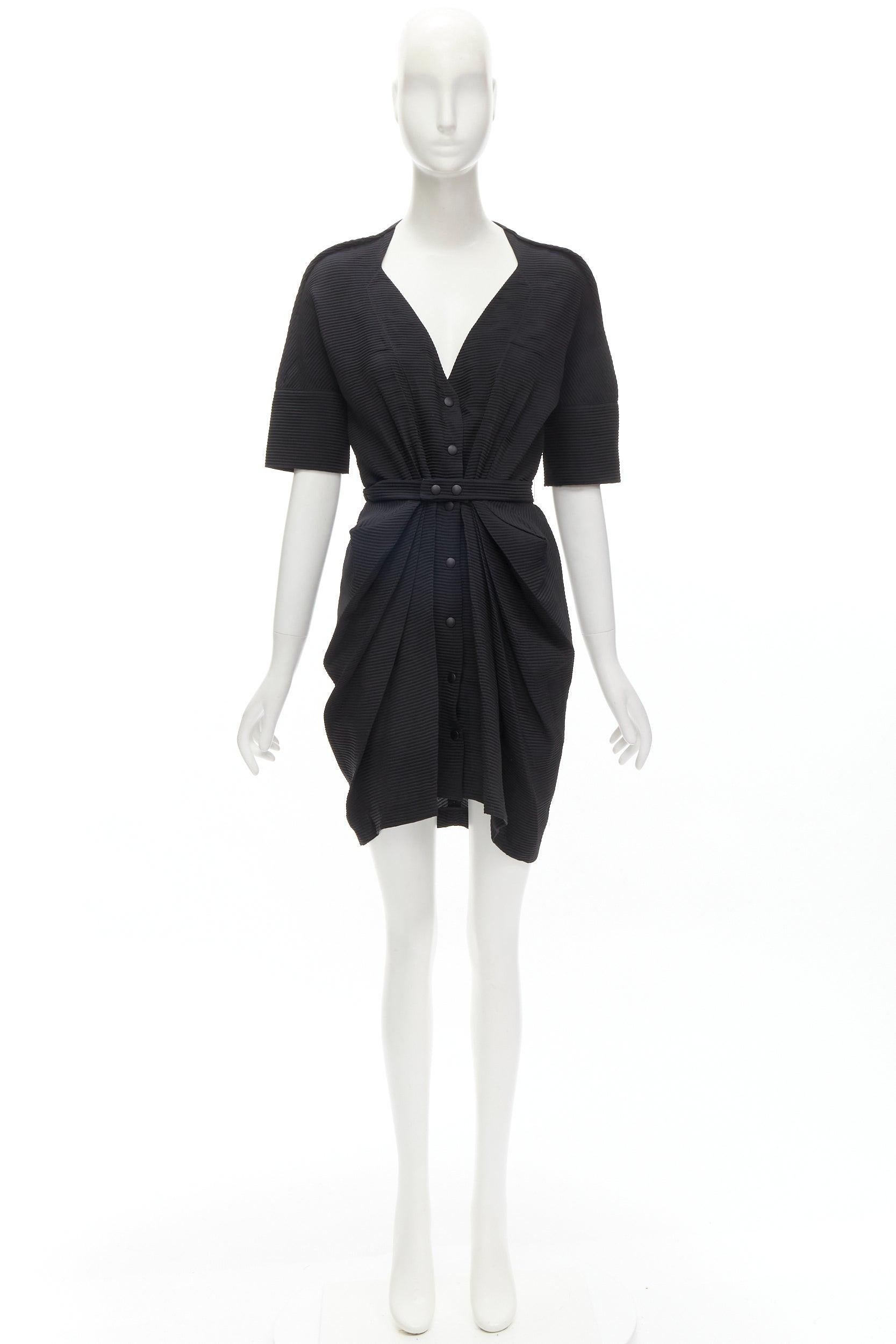 BALENCIAGA 2009 plunge neckline button front gathered pleat short dress FR36 S For Sale 6