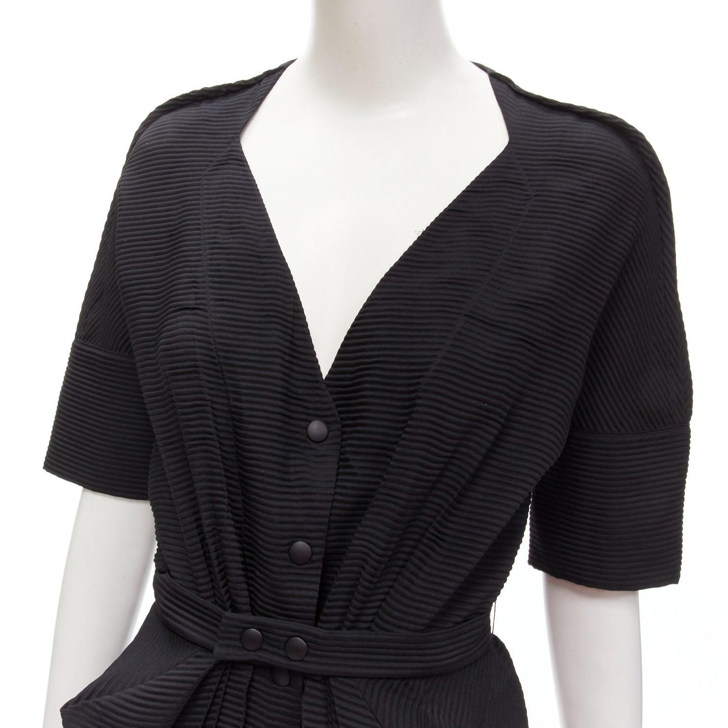 BALENCIAGA 2009 plunge neckline button front gathered pleat short dress FR36 S For Sale 3