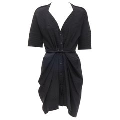 BALENCIAGA 2009 plunge neckline button front gathered pleat short dress FR36 S