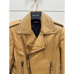 Balenciaga 2009 Tan Khaki Lamb Leather Biker Jacket Size 40 France