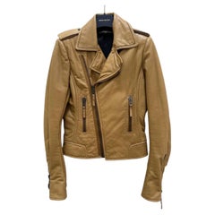 Balenciaga 2009 Tan Khaki Lamb Leather Biker Jacket Size 40 France