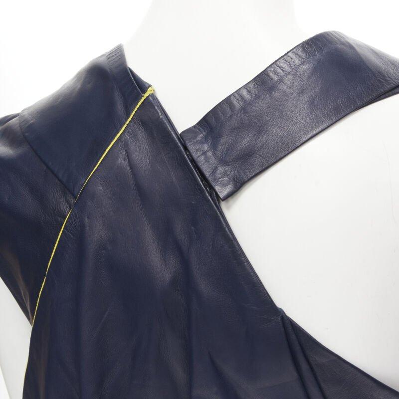 BALENCIAGA 2010 Runway Ghesquiere navy yellow leather pleated top FR38 S For Sale 5