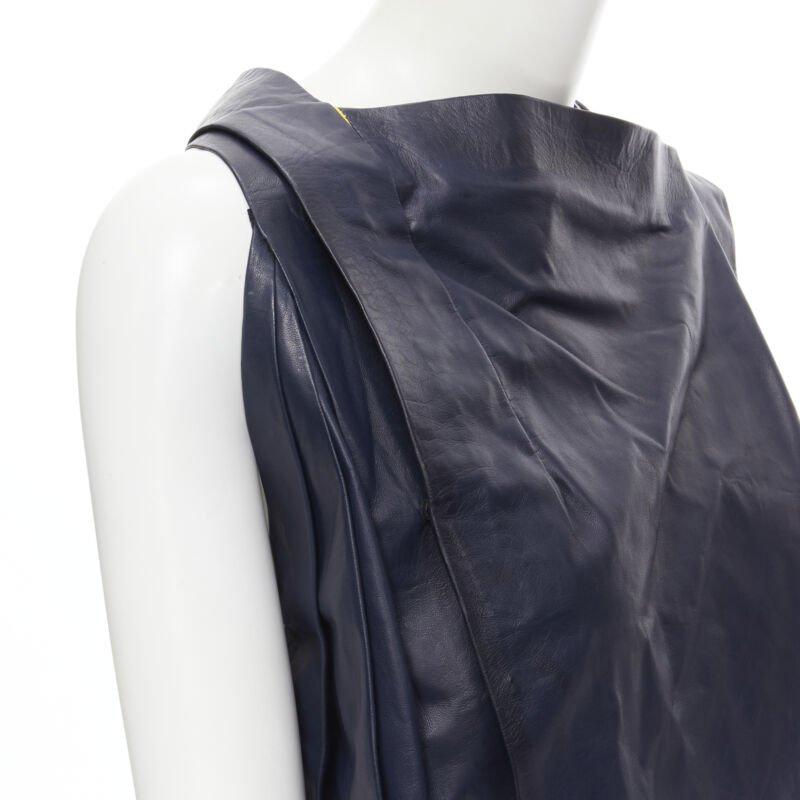 BALENCIAGA 2010 Runway Ghesquiere navy yellow leather pleated top FR38 S For Sale 3
