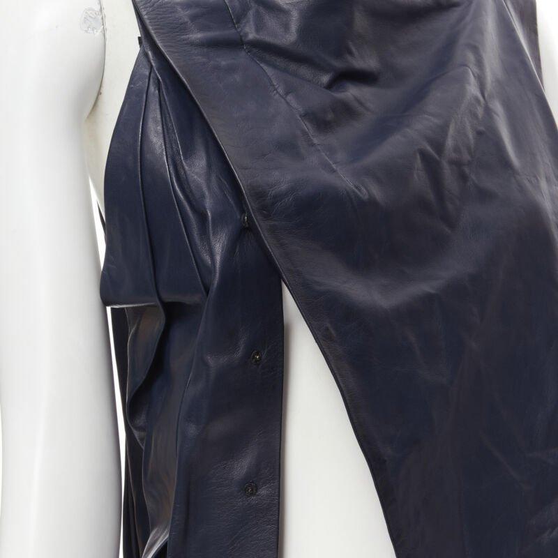 BALENCIAGA 2010 Runway Ghesquiere navy yellow leather pleated top FR38 S For Sale 4