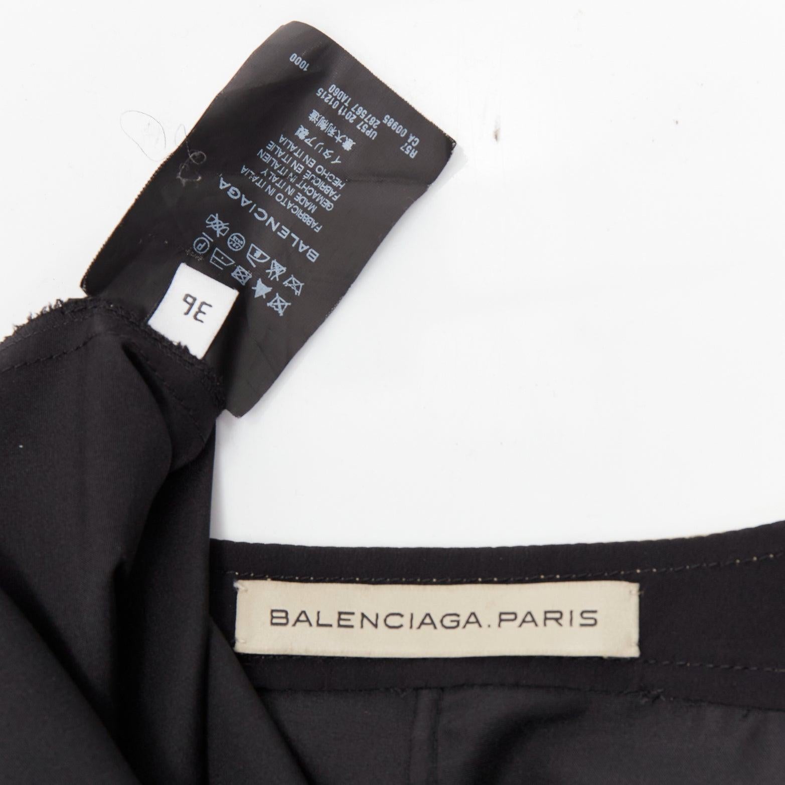 BALENCIAGA 2011 black khaki silk blend colorblock ruched shirt dress FR36 S For Sale 5