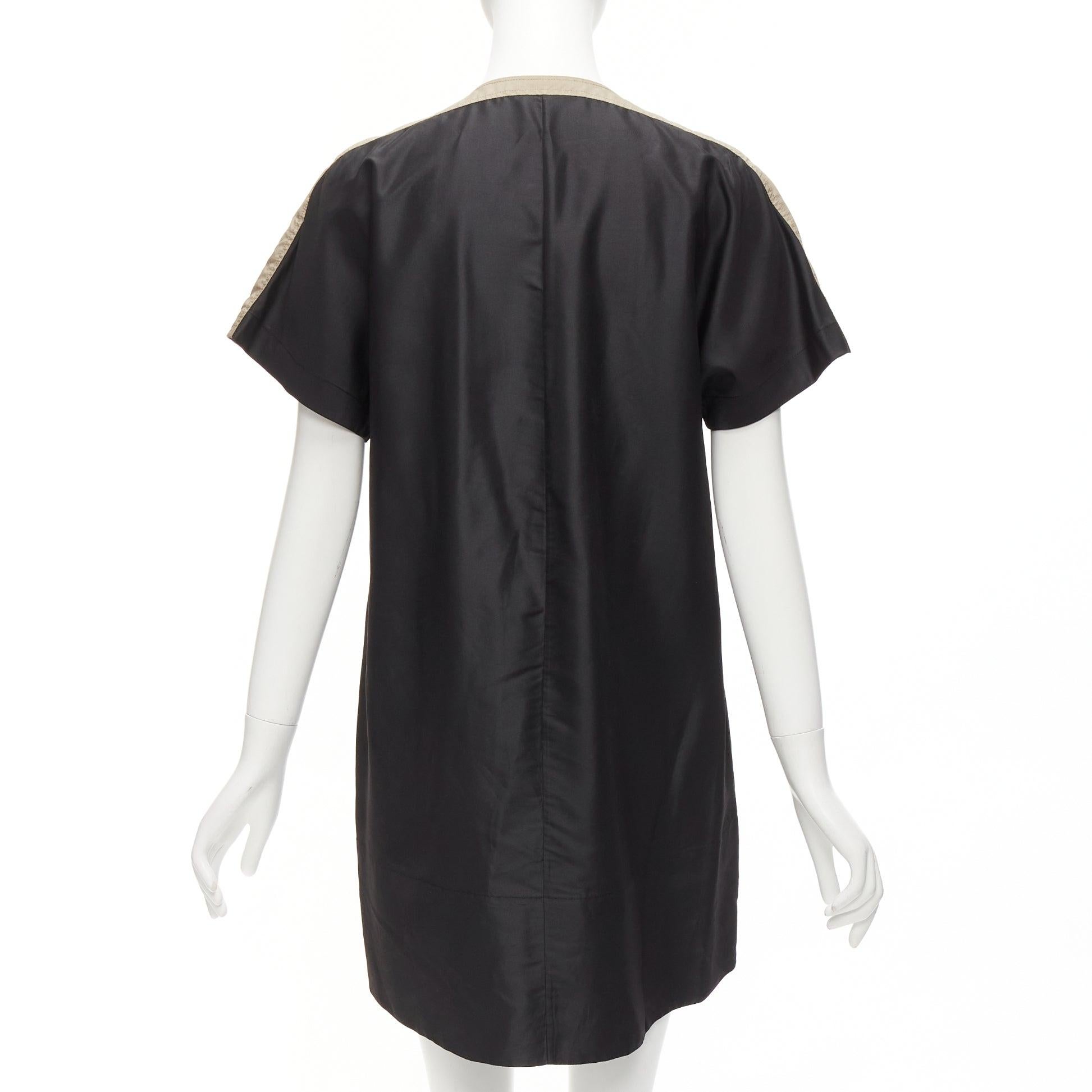 BALENCIAGA 2011 black khaki silk blend colorblock ruched shirt dress FR36 S For Sale 1