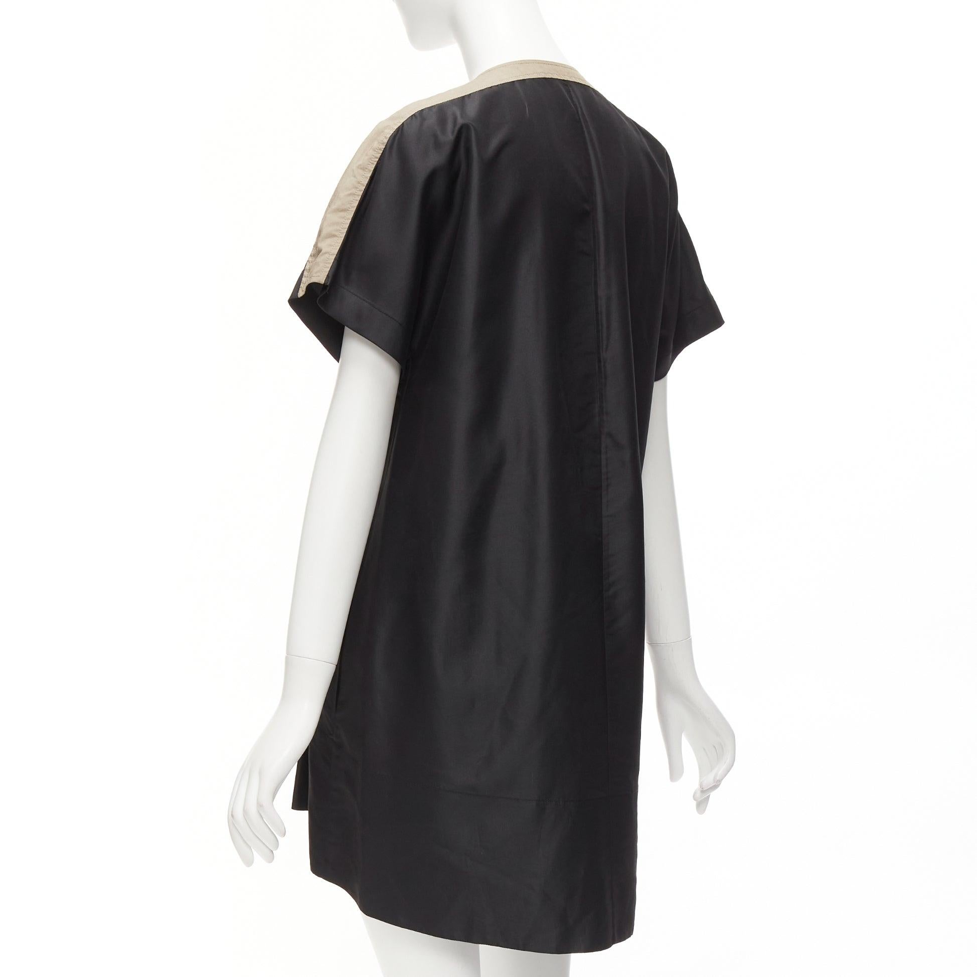 BALENCIAGA 2011 black khaki silk blend colorblock ruched shirt dress FR36 S For Sale 2