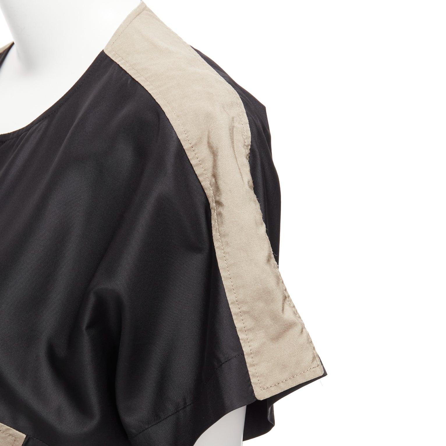 BALENCIAGA 2011 black khaki silk blend colorblock ruched shirt dress FR36 S For Sale 2