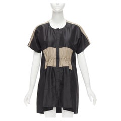 Balenciaga 2011 abito camicia nero cachi in misto seta con increspature FR36 S