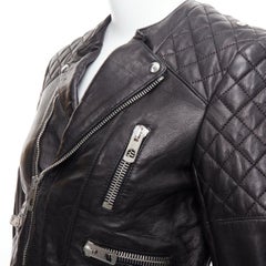 BALENCIAGA 2011 black leather quilted silver zip crop moto biker FR38 M