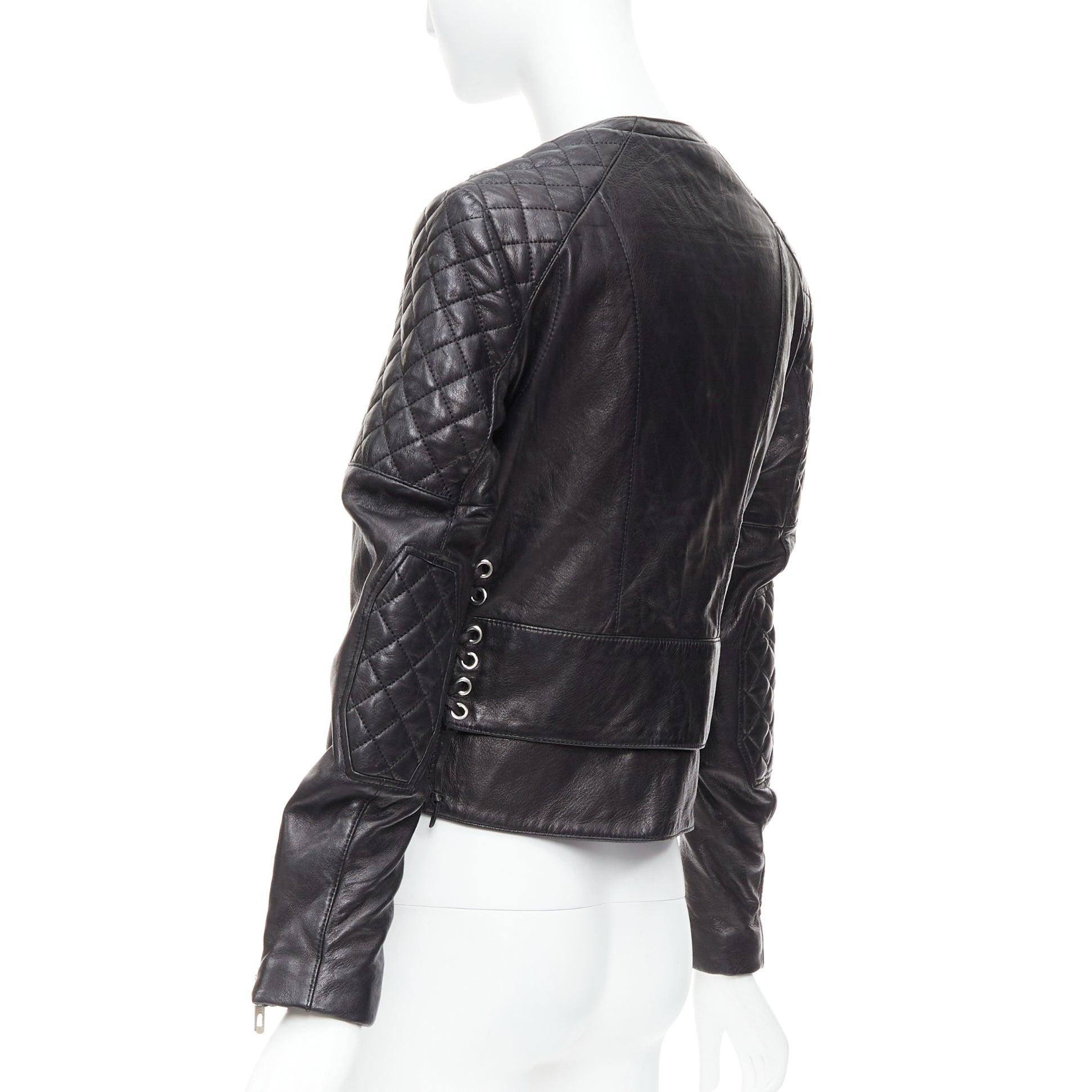 BALENCIAGA 2011 black leather quilted silver zip crop moto biker FR38 M For Sale 1