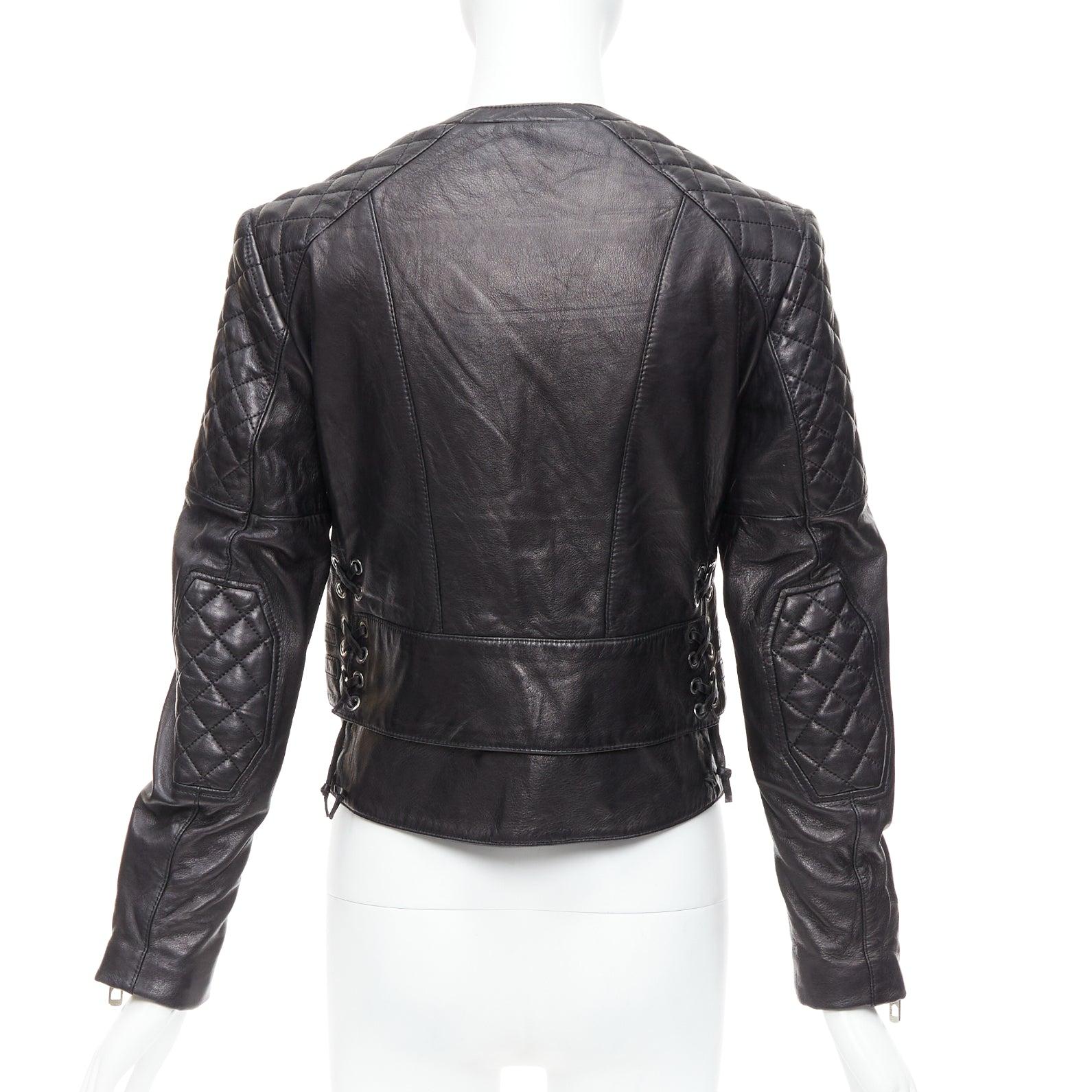 BALENCIAGA 2011 black leather quilted silver zip crop moto biker FR38 M For Sale 2