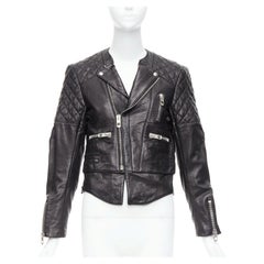BALENCIAGA 2011 black leather quilted silver zip crop moto biker FR38 M