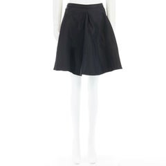 BALENCIAGA 2011 black silk blend flared navy blue lined flared front skirt FR36
