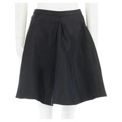 BALENCIAGA 2011 black silk blend flared navy blue lined flared front skirt FR36