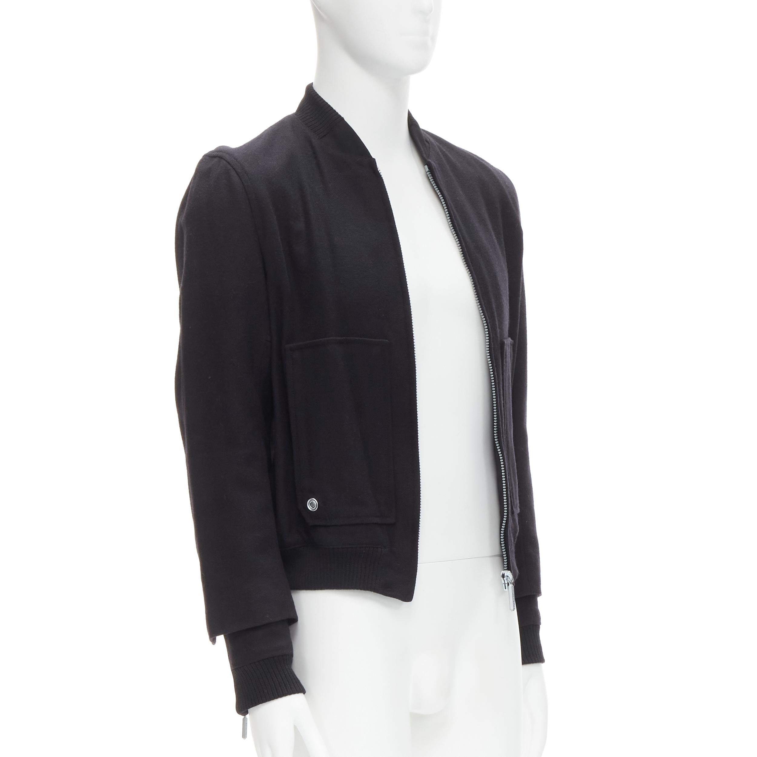 Black BALENCIAGA 2011 Ghesquiere black wool double sleeve bomber jacket EU44 XS For Sale