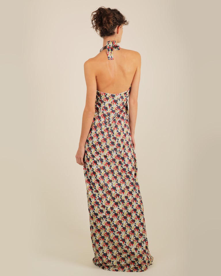 Balenciaga 2011 gold chain halter neck draped column print maxi dress gown  XS-M For Sale at 1stDibs
